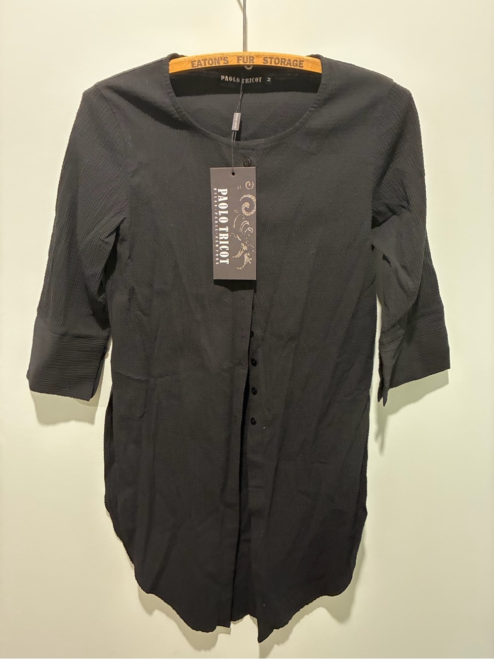Paolo Tricot Black Button-Front Shirt Tunic Medium NWT